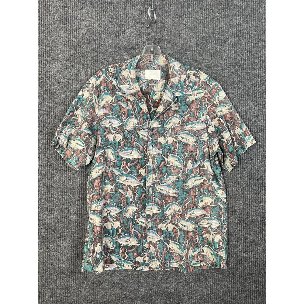 Vintage Howie Button Up Shirt Mens Medium? All Over Fish Print Hawaiian Tropical